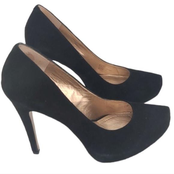 Black Suede Platform Dress Pump Heels - Picture 1 of 13